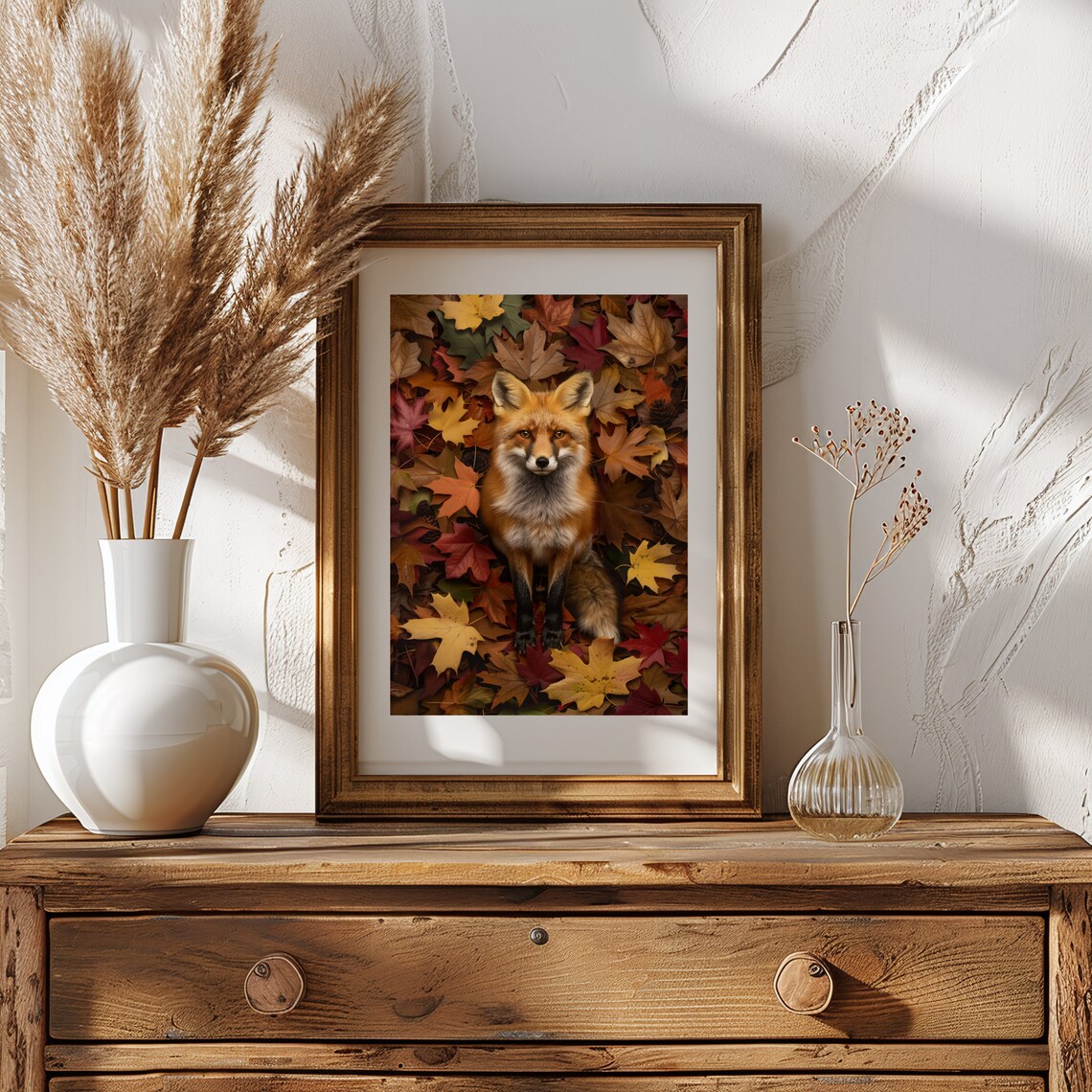 Red Fox In Autumn Leaves Poster Fall Woodland Animal Wildlife Photo Nature Decor - Image 2