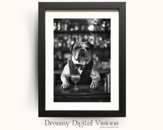 French Bulldog Bartender Bar Cart Print Minimalistic Funny Bar Cart Print French Bulldog Gift Print Bar Cart Cute Bulldog