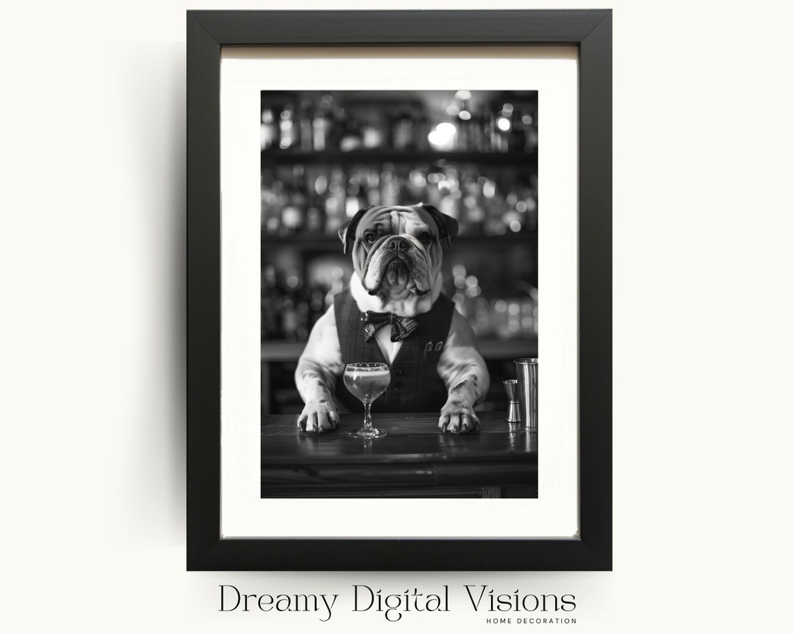 French Bulldog Bartender Bar Cart Print Minimalistic Funny Bar Cart Print French Bulldog Gift Print Bar Cart Cute Bulldog