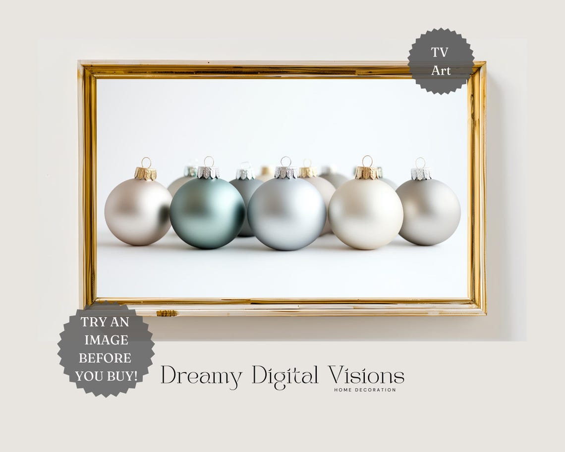 Matte Christmas Baubles Row Champagne Sage Silver Elegant Poster