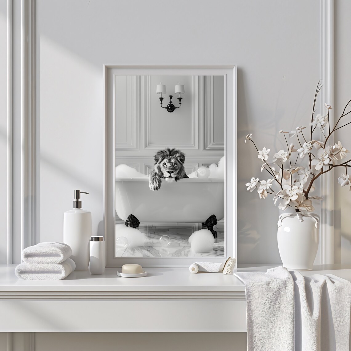Lion In Bathtub Bathroom Decor Art Print - Image 2