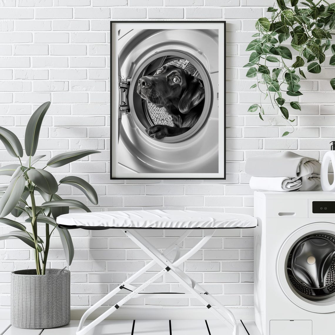 Black Lab Puppy Peeking Out of Washing Machine Funny Laundry Poster - Image 3