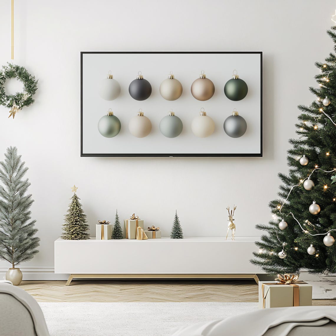 Ten Matte Christmas Baubles Grid Muted Tones Modern Holiday Poster - Image 3