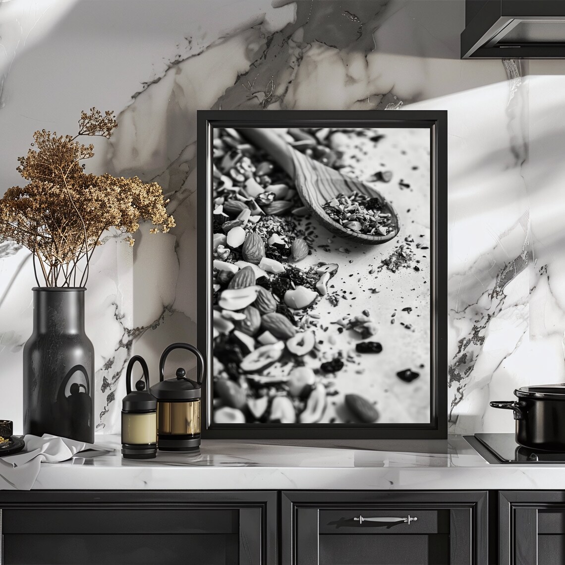 Kitchen Wall Decor Artistic Black And White Print Of Dried Fruit And Nuts Gift For Chef Kitchen Print Farmhouse Kitchen Decor - Image 2