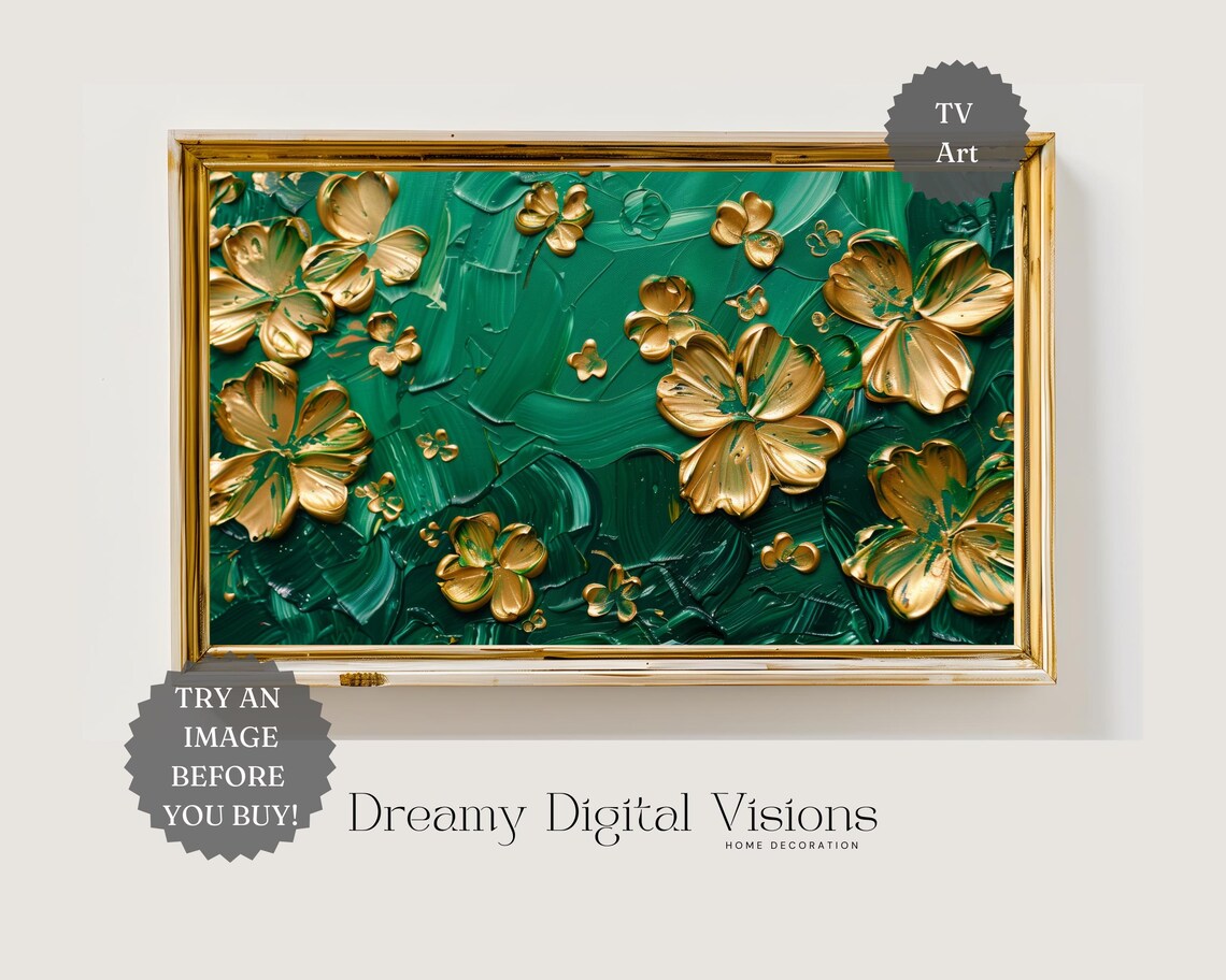 Gold Shamrocks on Emerald Green Textured St Patricks Day Holiday Poster
