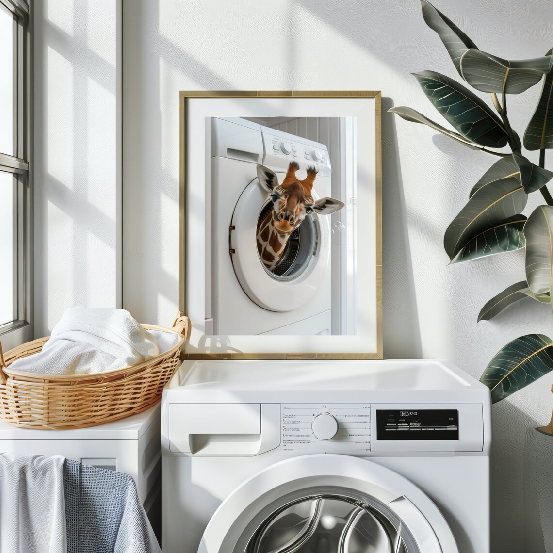 Cute Giraffe in Washing Machine Laundry Room Art Print - Image 2