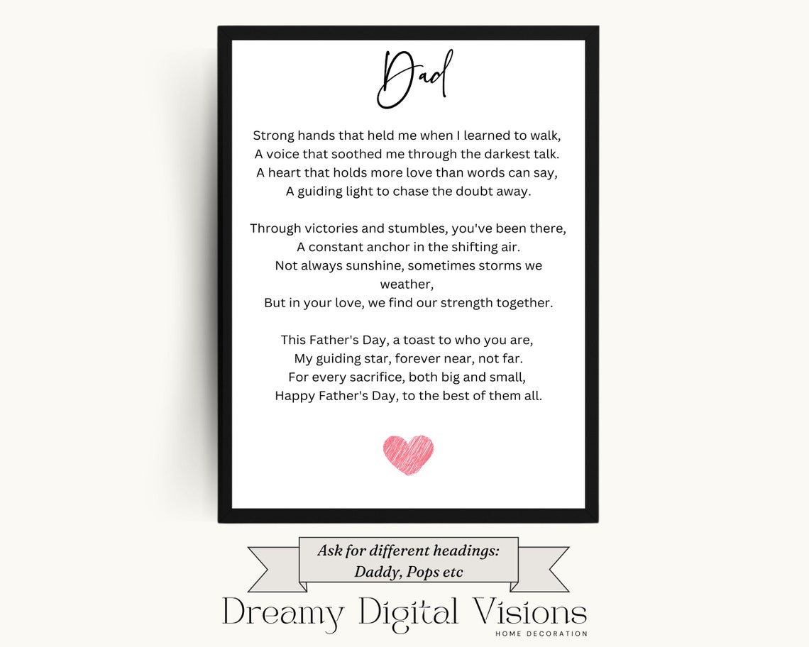 Poem Print For Dad Fathers Day Gift Birthday Gift For Dad Gift Idea Last Minute Gift For Dad