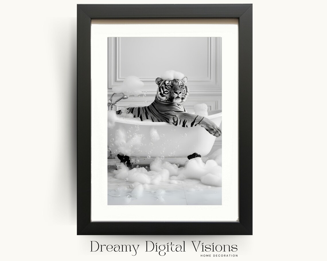 Cute Tiger in Bathtub Bathroom Art Print