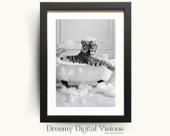 Cute Tiger in Bathtub Bathroom Art Print