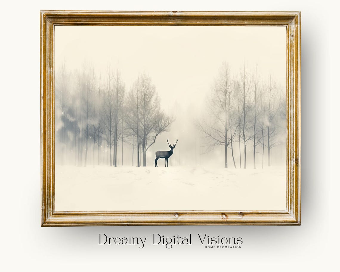 Deer Silhouette Standing in a Misty Winter Forest Minimal Poster