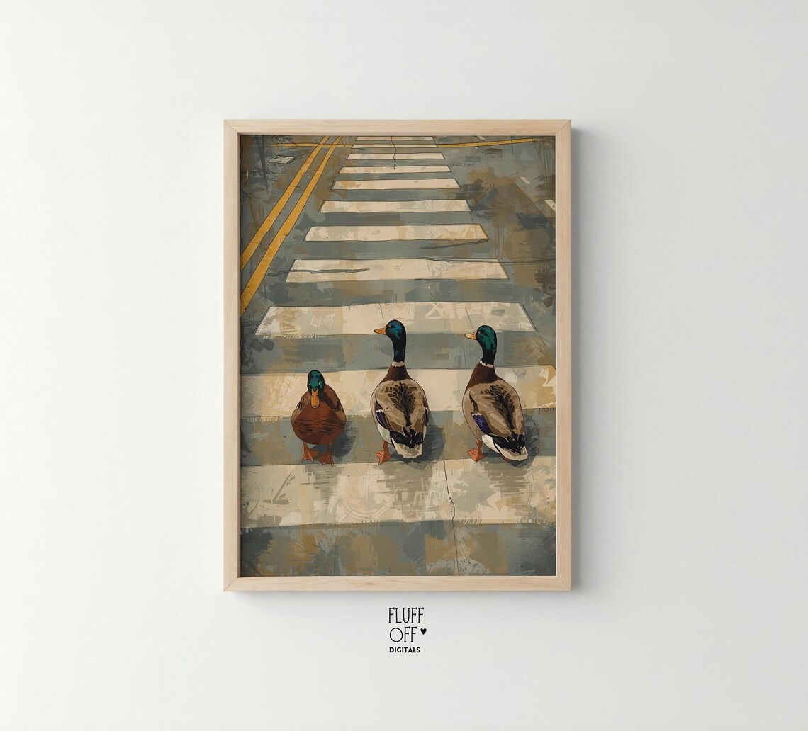Ducks Wall Art, Vintage Urban Scene Art Print