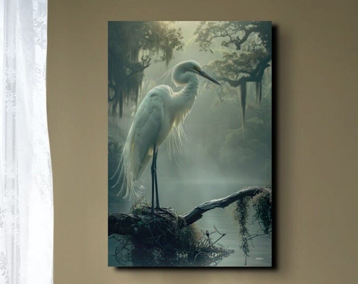 Great White Egret Art Print, Bird Nature Decor