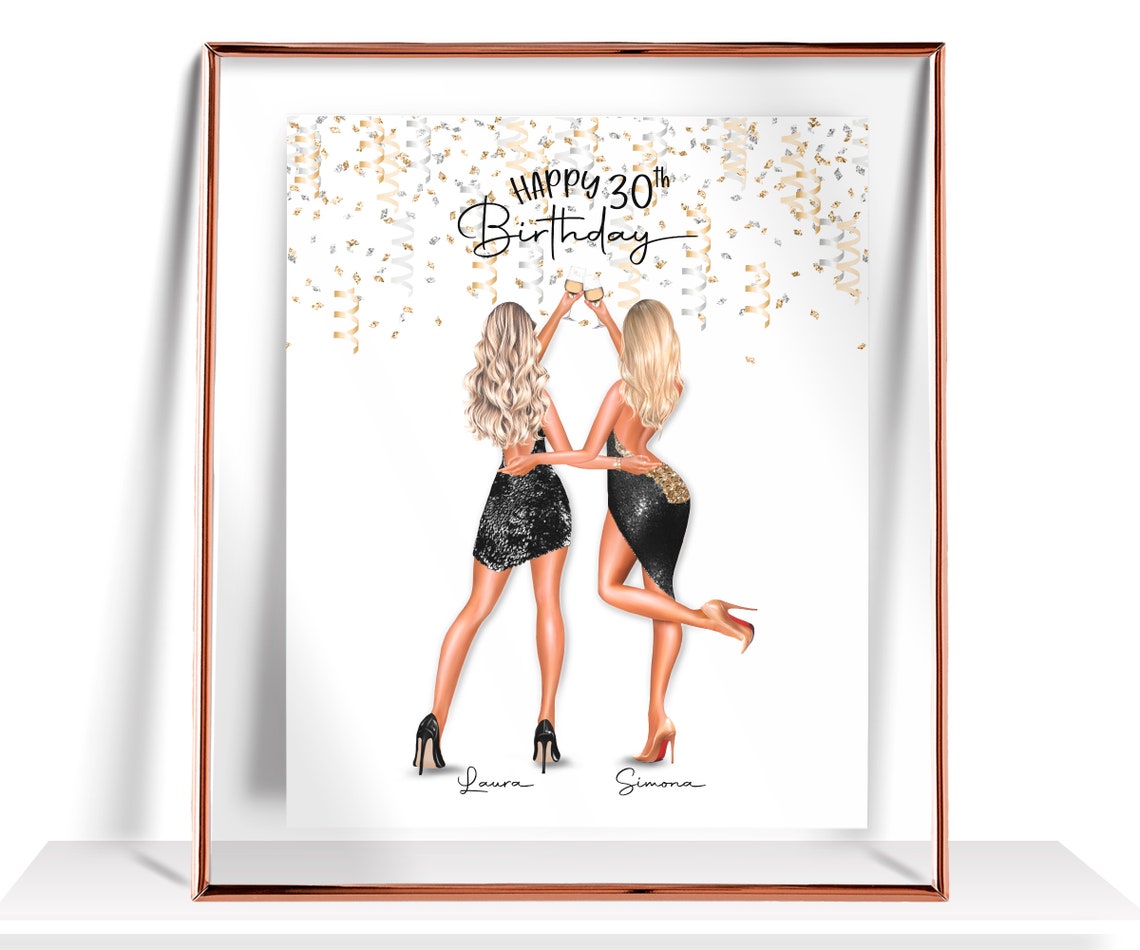 Two Best Friends 'Happy 30th Birthday' Champagne Toast Poster