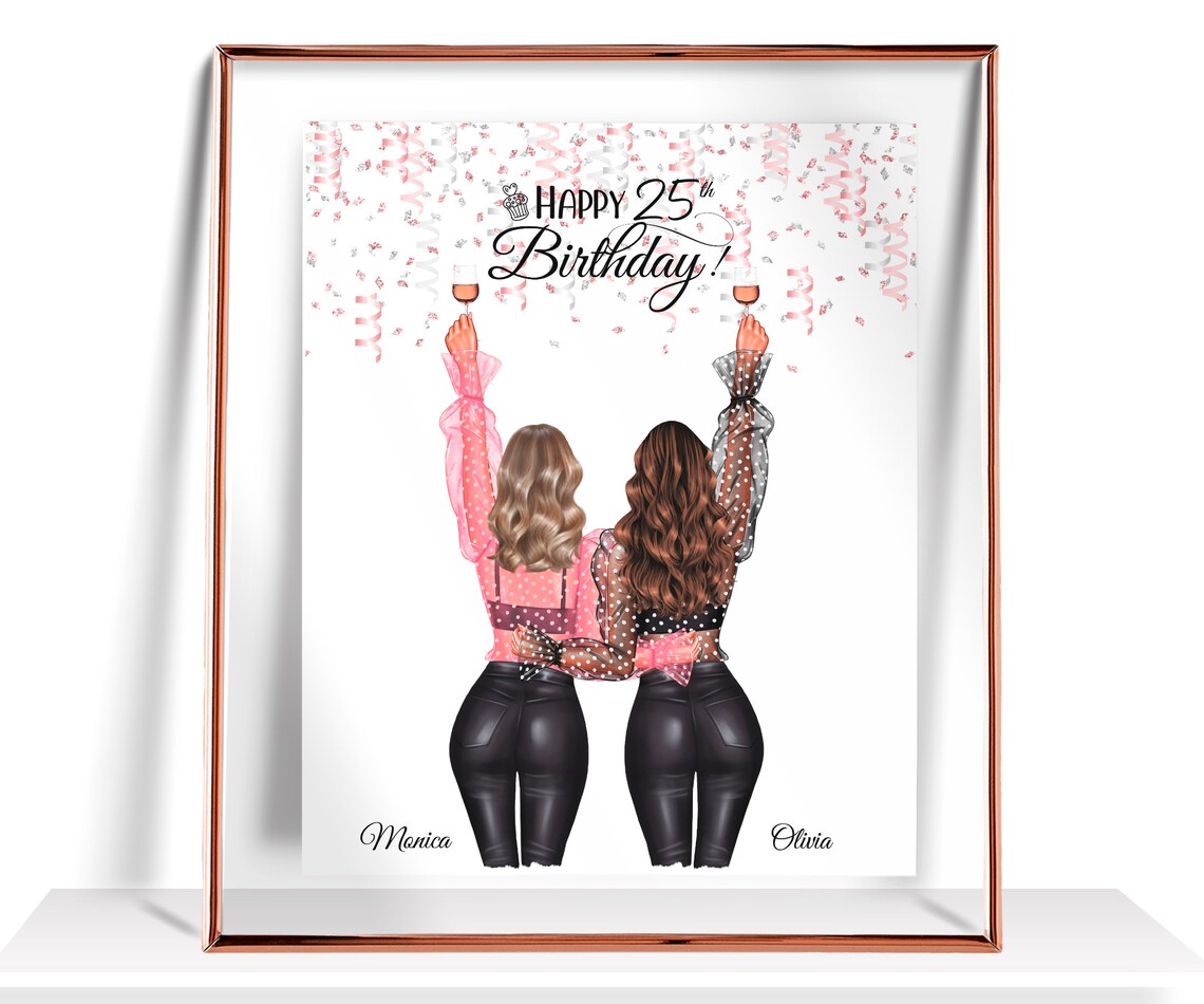 Happy 25th Birthday Pink Confetti Cheers Best Friends Party Print