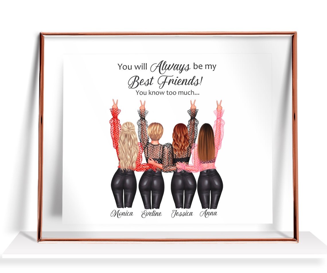 Four Best Friend Gifts Personalized Best Friend Gift For Her 4 Friends Portrait Friendship Print Birthday Gifts 4 Best Friends Gift Sisters