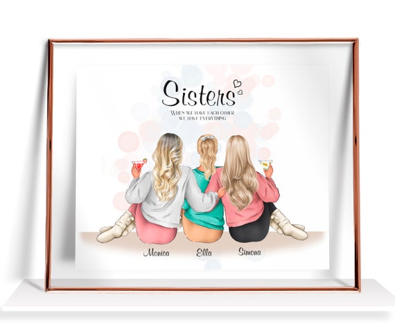 3 Sisters Print Personalized Gift For Three Sisters Gift From Sister Birthday Gift To Sisters Picture Personalised Present Sisters Portrait