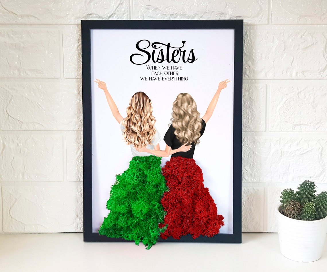 'Sisters' Preserved Moss Dress Botanical Framed Artwork Poster