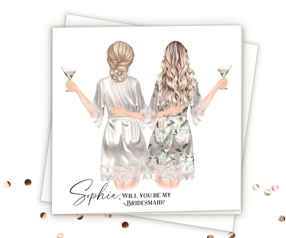 Sophia Will You Be My Bridesmaid Satin Robe Martini Card Design Print