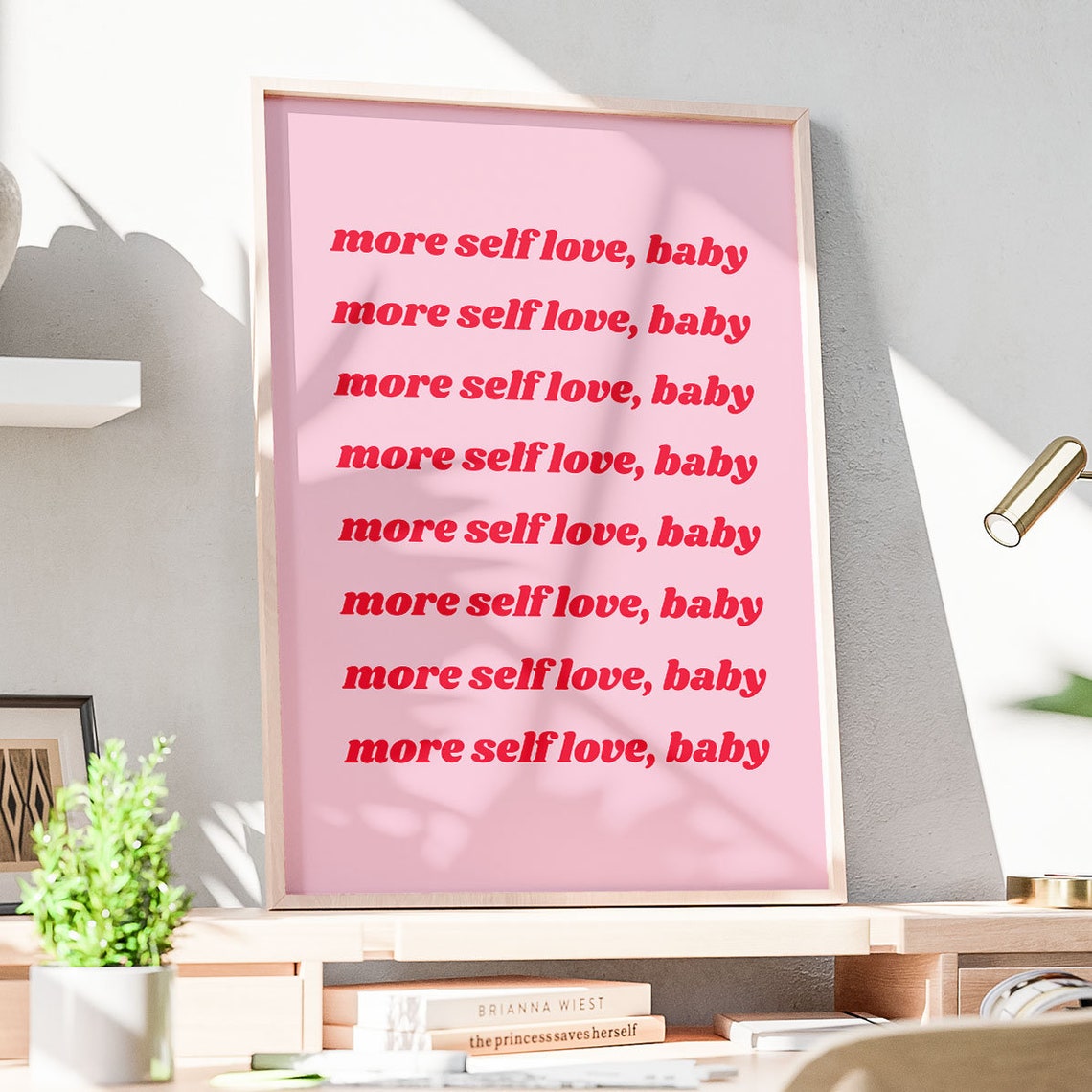 More Self Love Baby Pink Retro Self Care Affirmation Quote Poster - Image 3