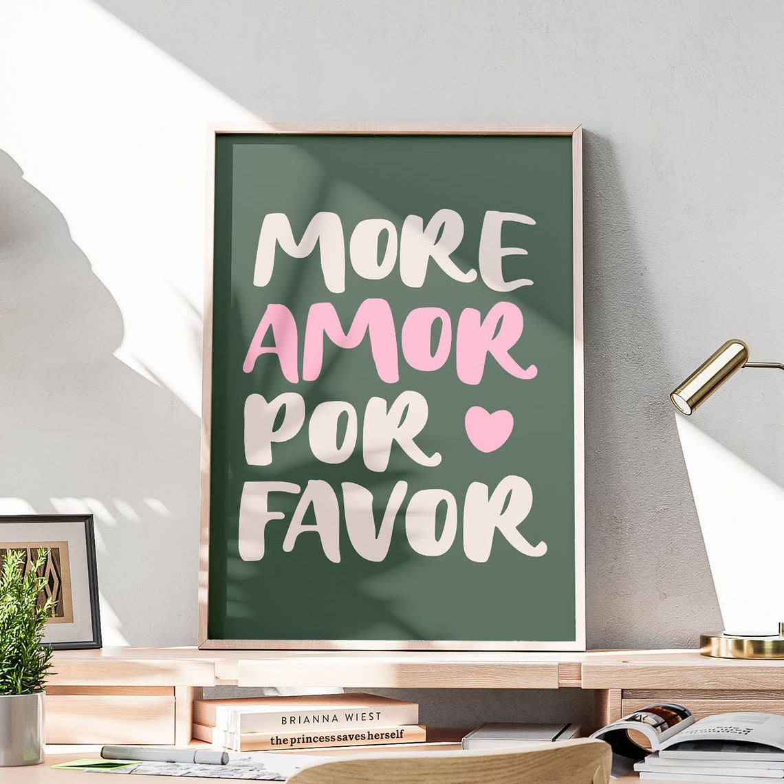More Amor Por Favor Spanish Love Quote Green Pink Wall Decor Poster - Image 2