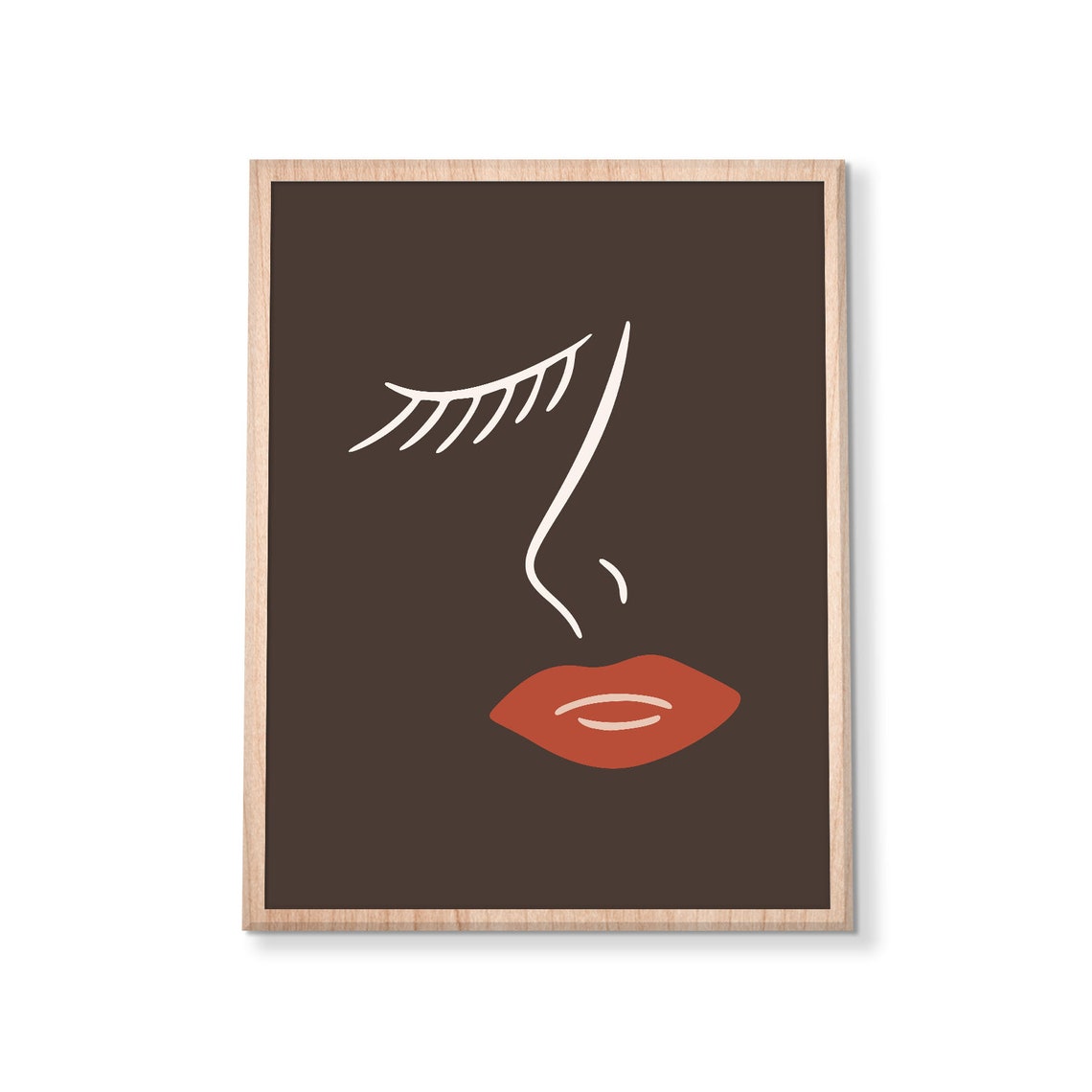 Minimalist Female Face Line Art Red Lips Closed Eye Dark Poster - Image 3