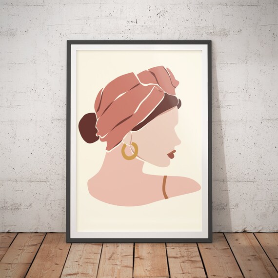 Woman in Rose Headwrap Profile Elegant Minimalist Art Poster