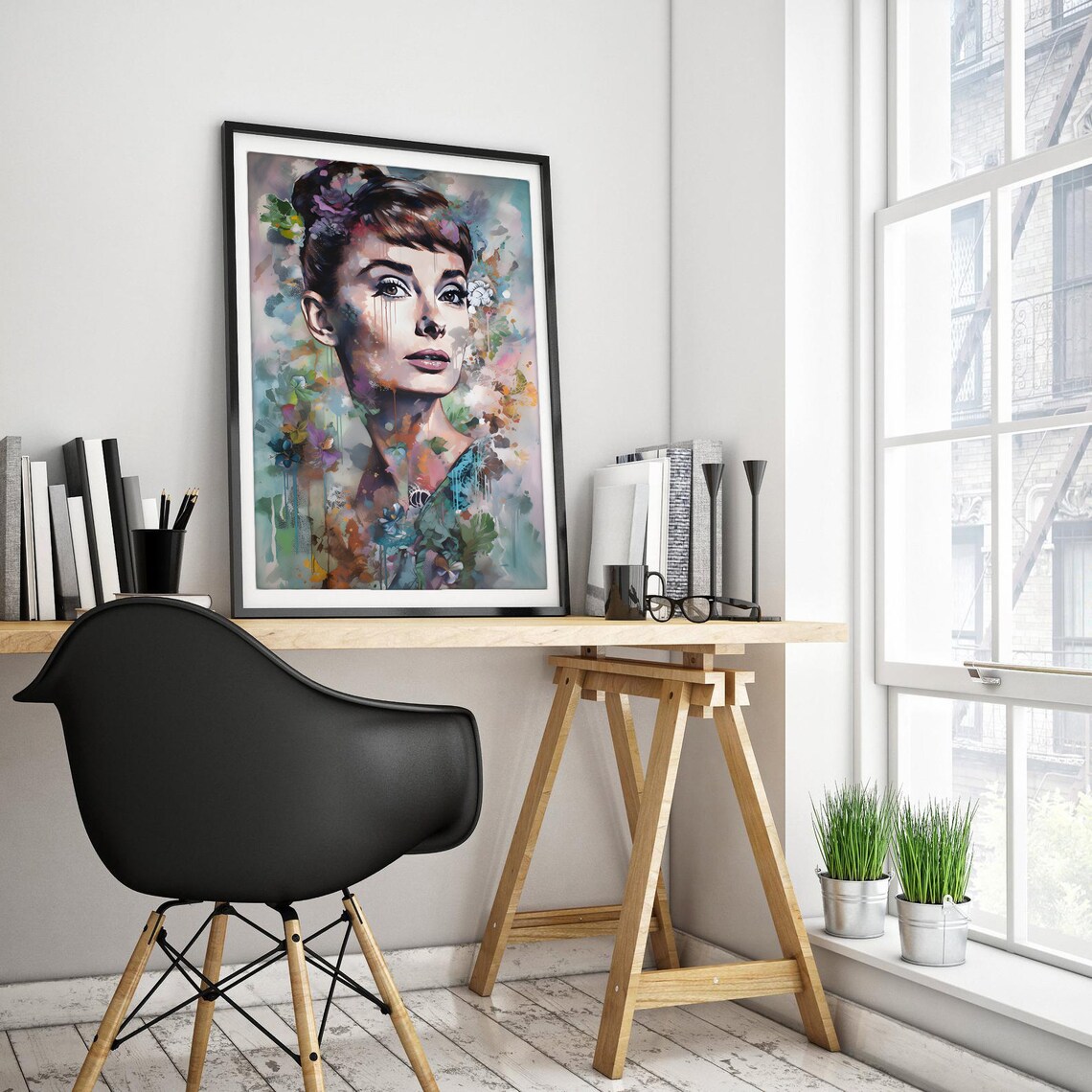 Audrey Hepburn Dreamy Abstract Floral Portrait Movie Icon Poster - Image 3