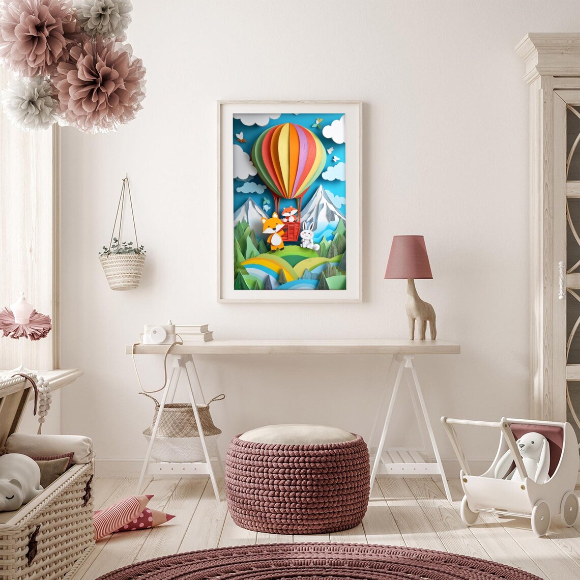 Hot Air Balloon Animal Friends, Nursery Art Print - Image 3