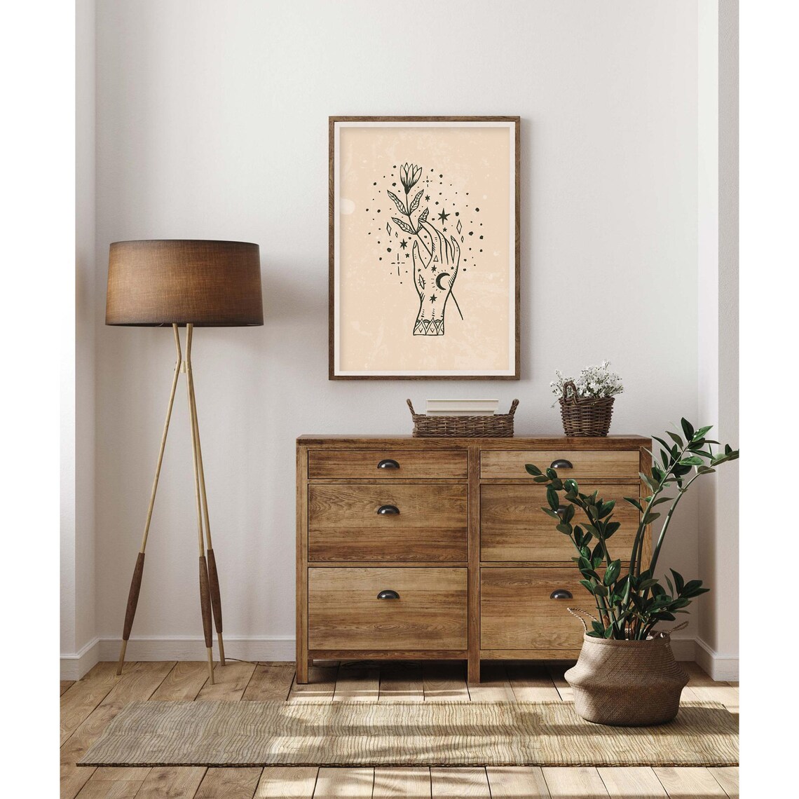 Sage Celestial Hand Holding Flower Stars Moon Poster for Modern Home Decor - Image 2