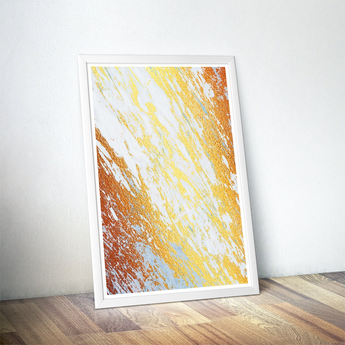 White Marble Gold Copper Diagonal Brushstroke Glam Abstract Poster - Image 4