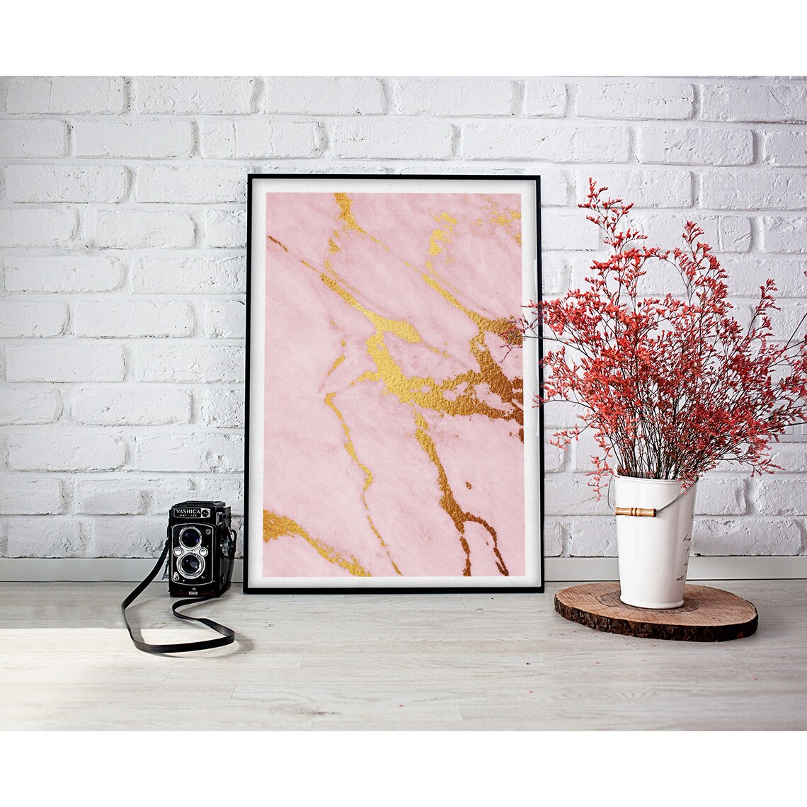 Pink Marble Bold Gold Veins Minimal Glam Abstract Art Poster - Image 3