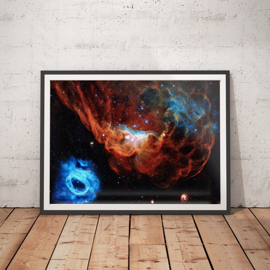Giant Red Nebula With Blue Ring Nebula Deep Space Art Poster