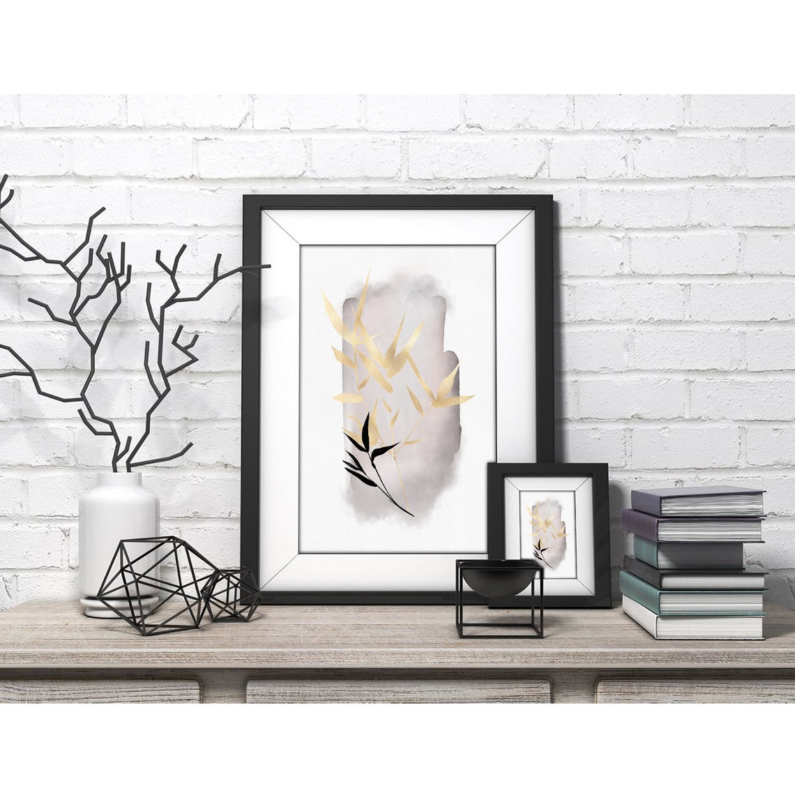 Gold Leaf Branches with Black Accent Japanese Watercolor Poster - Image 4