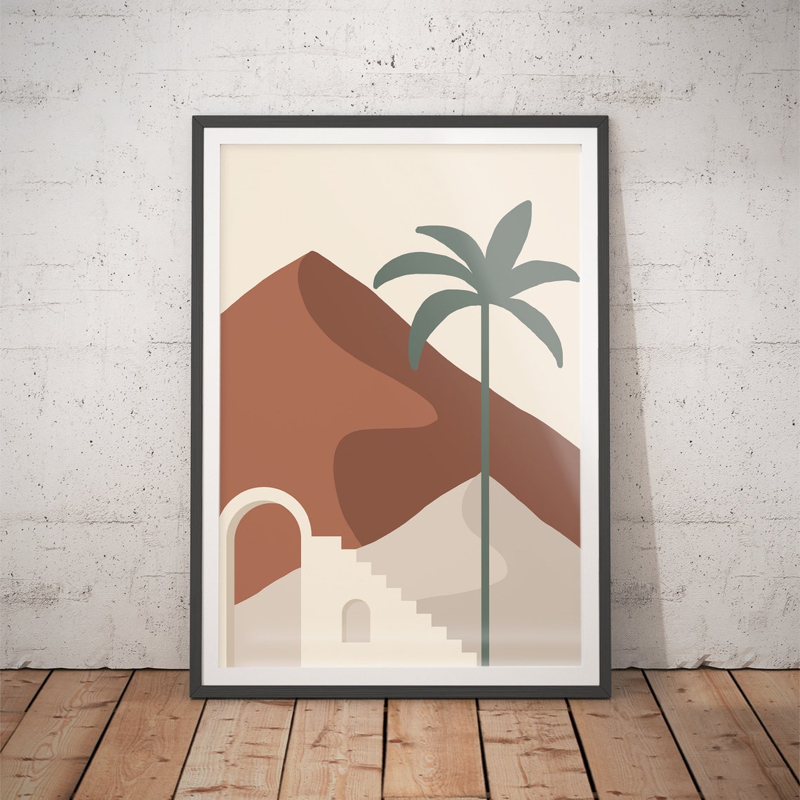 Terracotta Dune Palm Tree And Staircase Moroccan Boho Desert Poster
