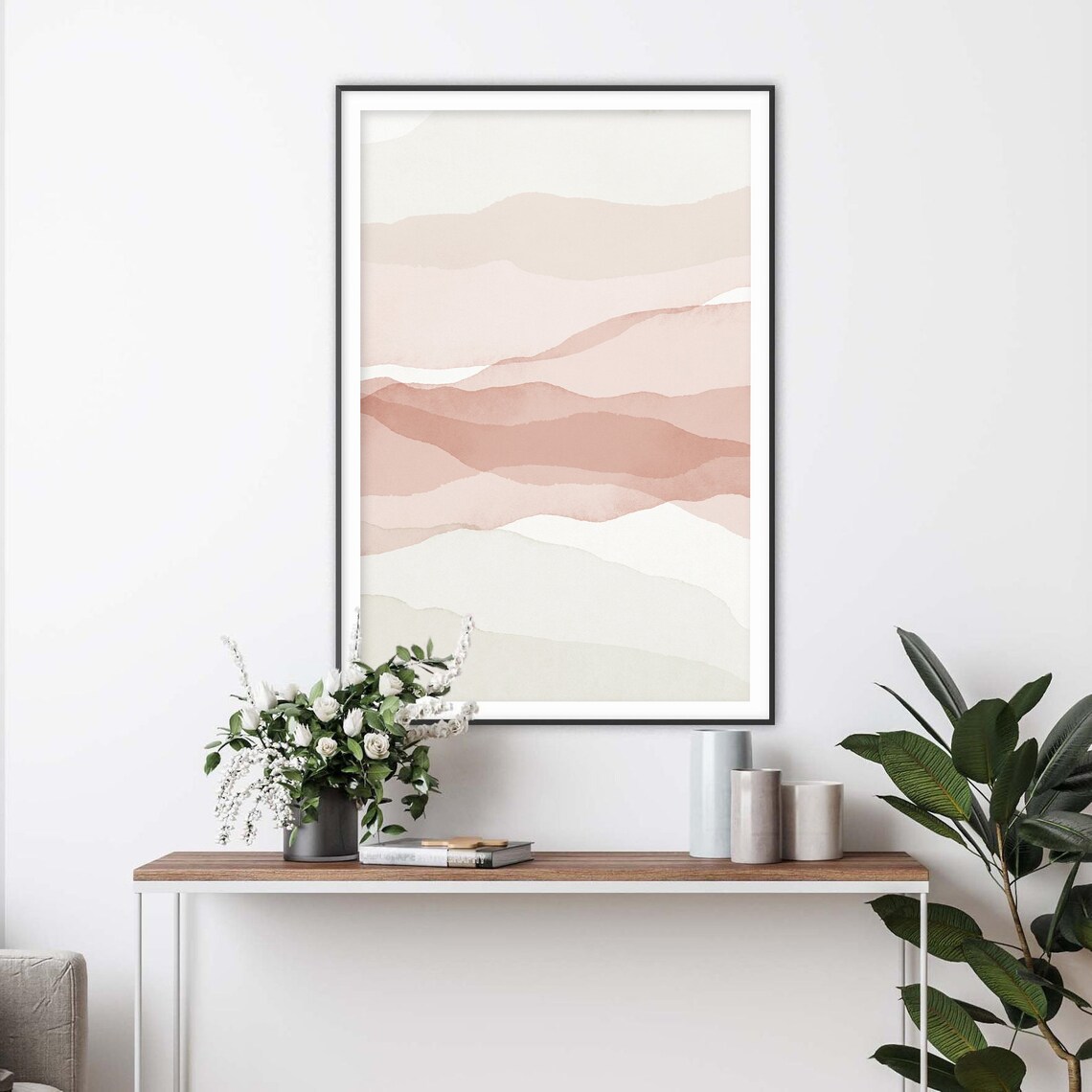 Layered Blush Watercolor Waves Minimalist Scandinavian Art Poster - Image 2