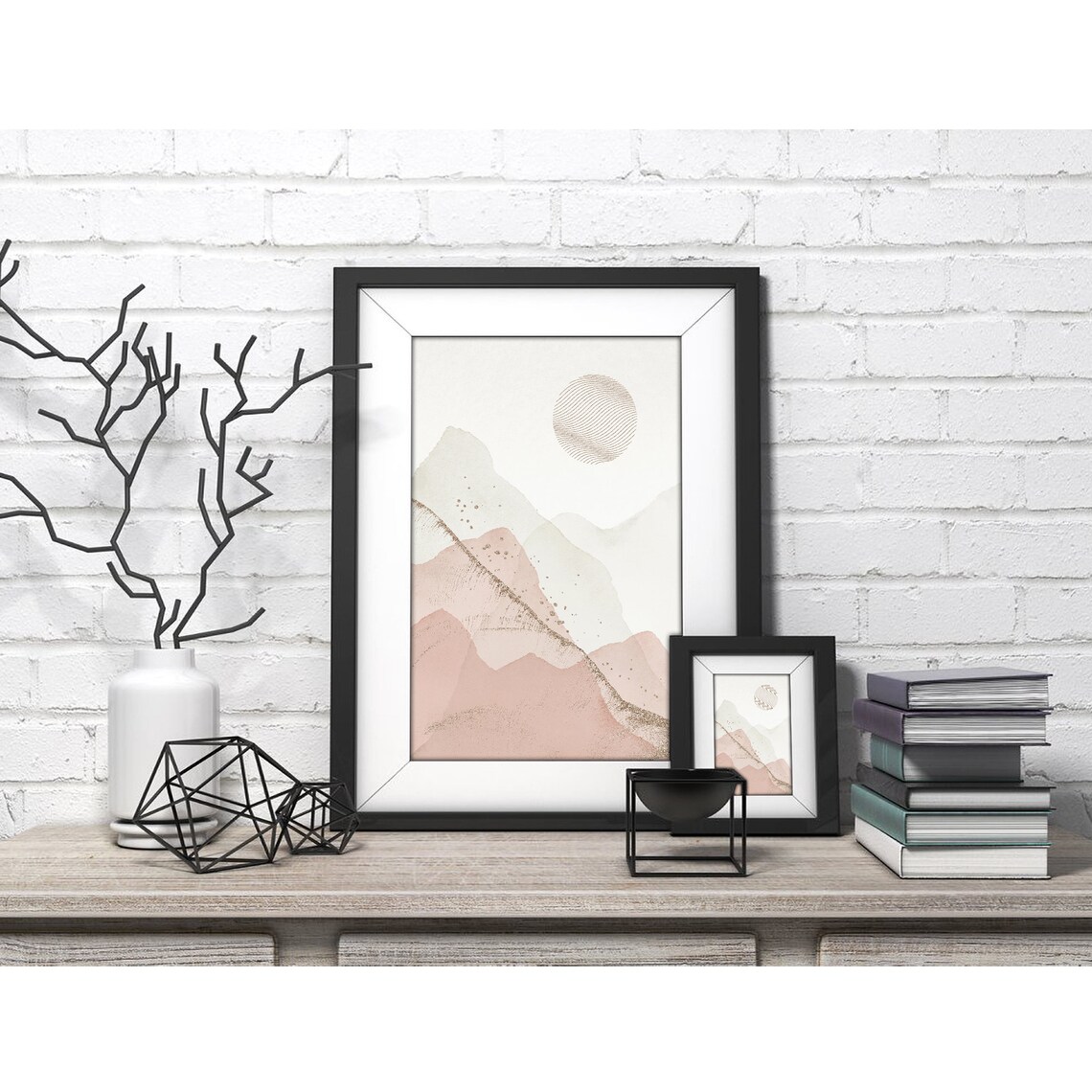 Blush Mountains Striped Sun Gold Streak Minimalist Art Poster - Image 4