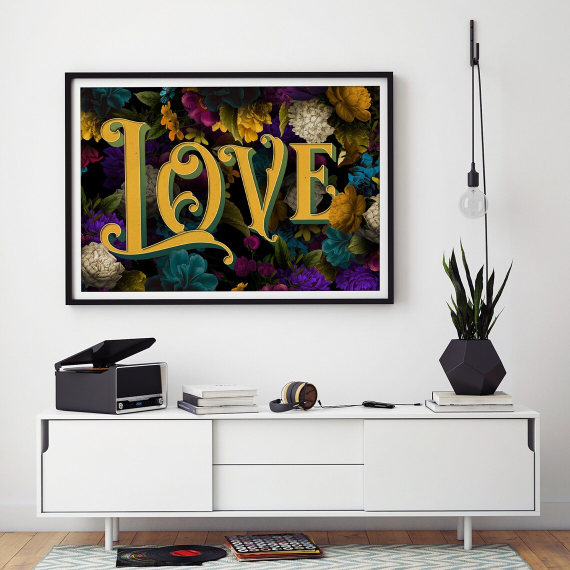 Love Gold Ornate Lettering Over Jewel Toned Florals Quote Poster - Image 2