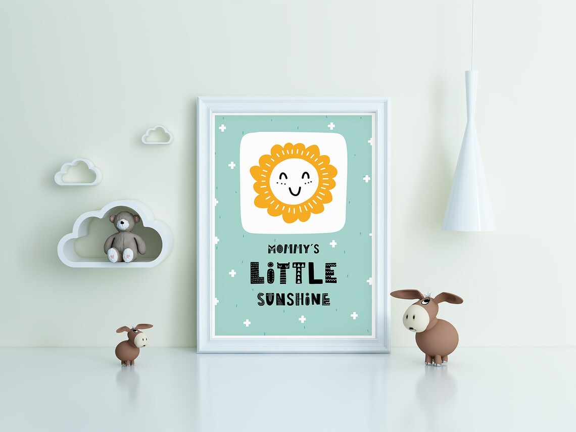 Mommy's Little Sunshine Smiling Sun Poster Mint Nursery Baby Room Decor - Image 3