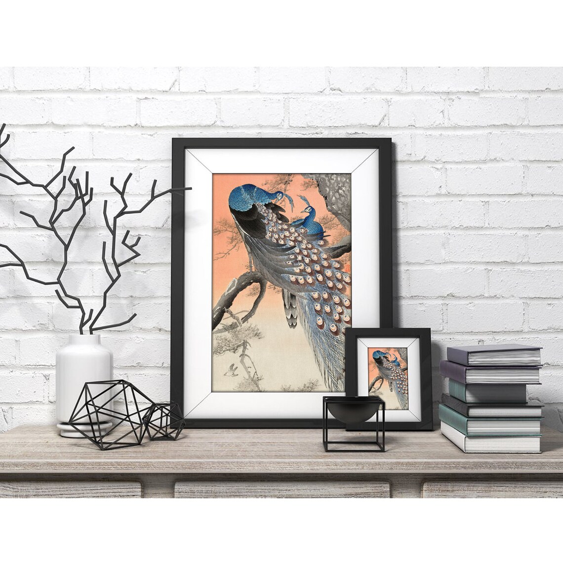 Two Peacocks on Tree Branch, Vintage Art Print - Image 4