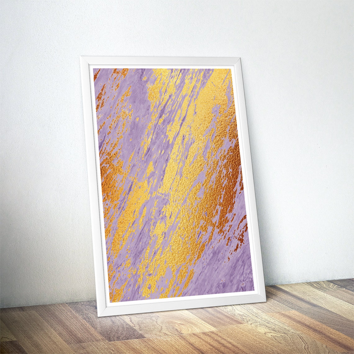Lavender Marble Diagonal Gold Foil Streaks Modern Art Poster - Image 4