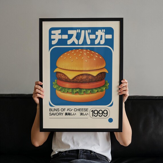 Retro Japanese Cheeseburger 1999 Fun Food Ad Vintage Art Poster