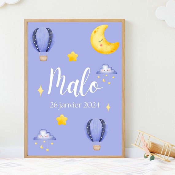 Personalized Hot Air Balloon Birth Poster Baby Child Poster First Name Date Pdf