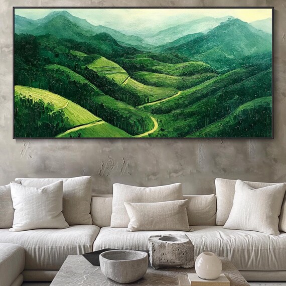 Original Green Valley Abstract Oil Painting On 3d Texture Wall Art Unique Mountain Artwork Nature Scene Art Modern Wall Decor