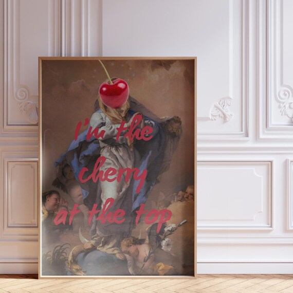 Cherry Altered Art Print Feminist Art For Aesthetic Room Decor Funky Wall Art Quote Wall Art Retro Trendy Wall Art For Above Couch Art