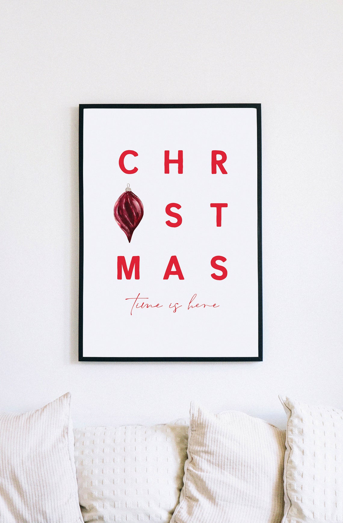 Christmas Time Is Here Ornament Letter Grid Minimalist Holiday Poster