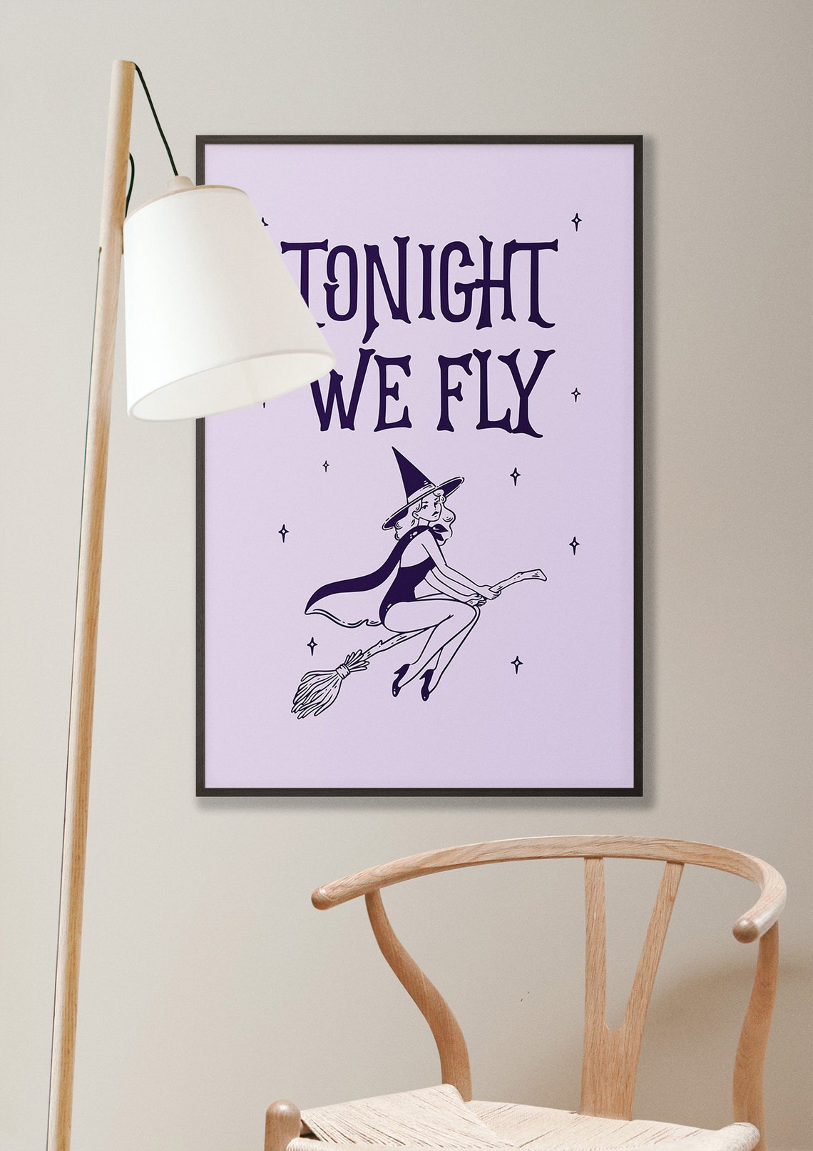 Tonight We Fly Retro Witch Broom Halloween Quote Wall Poster - Image 3