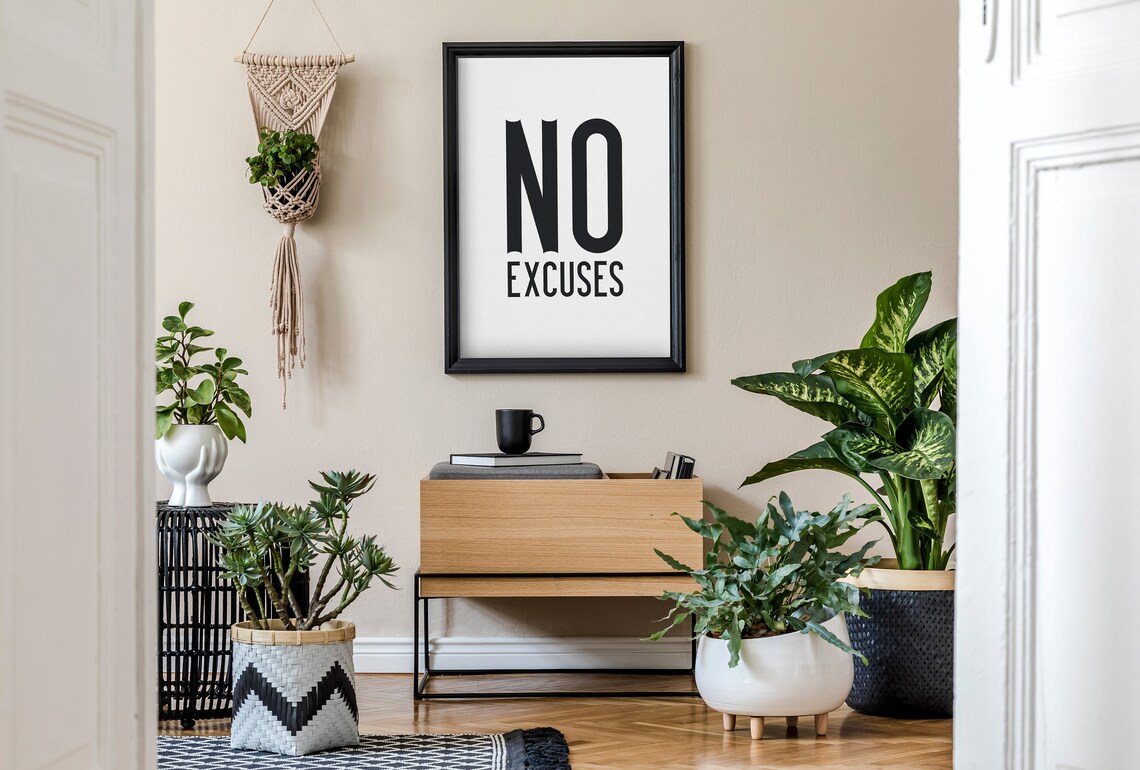 No Excuses Bold Black Typography Minimalist Motivational Poster - Image 4
