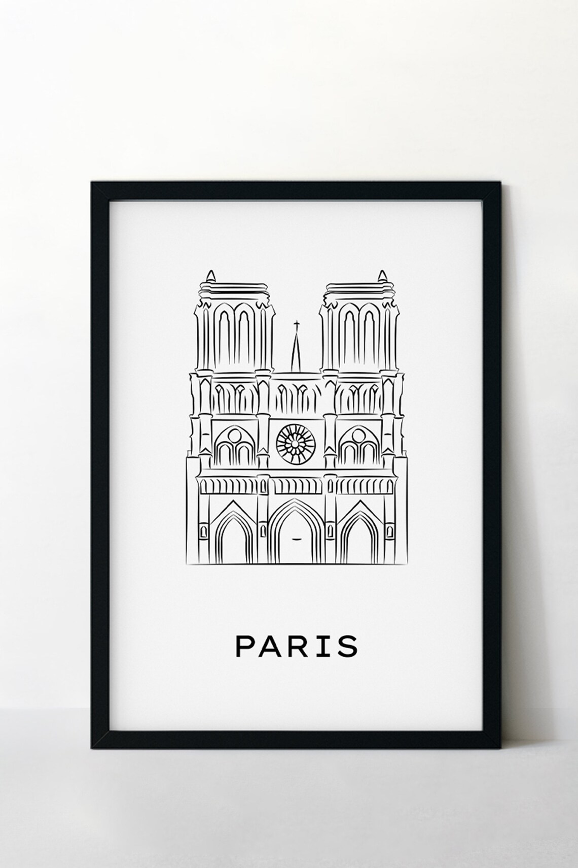 Notre Dame Cathedral Paris Black and White Line Art Travel Poster - Image 3