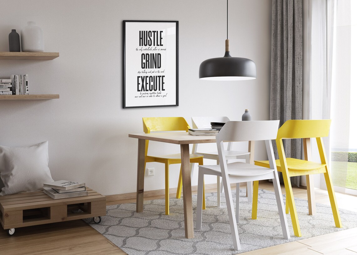 Hustle Grind Execute Motivational Quote Entrepreneur Office Print - Image 3