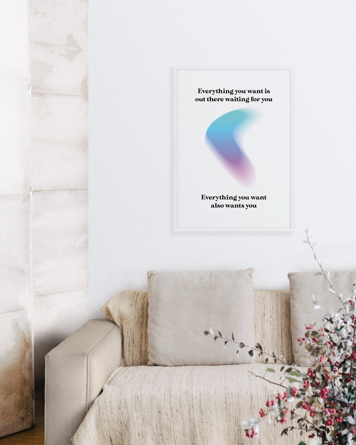 Everything You Want Is Waiting Manifest Quote Gradient Art Poster - Image 4